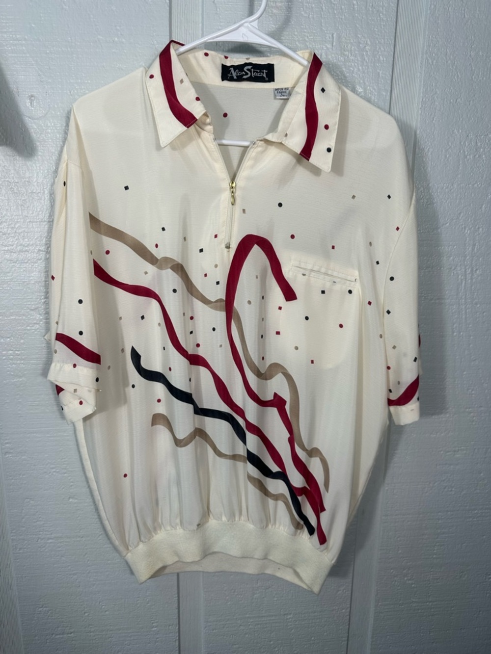 Alan Stuart Vintage White and Maroon Shirt Size Large EUC